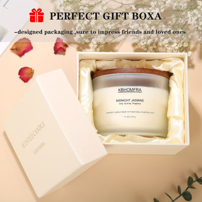 KBHOMFRA Scented Candle Jasmine Lavender Or Random Scent Aromatic & Fragrant | Natural Soy Blend Wax 12.4oz Large Capacity Luxury Gift Box Candle Scent Long-Lasting 70 Hour Burn Timor