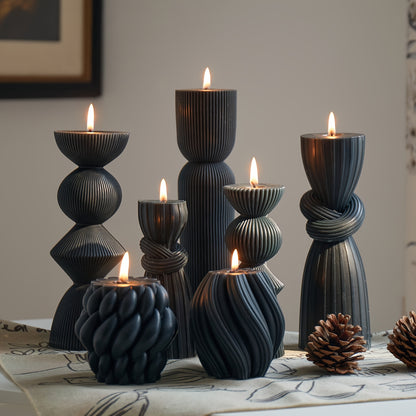 7-Pack Large Ribbed Pillar Candles - Soy Wax Handmade Home Decor Candles For Housewarming Gift, Shelf Decor, Wedding, Dining Table Centerpiece