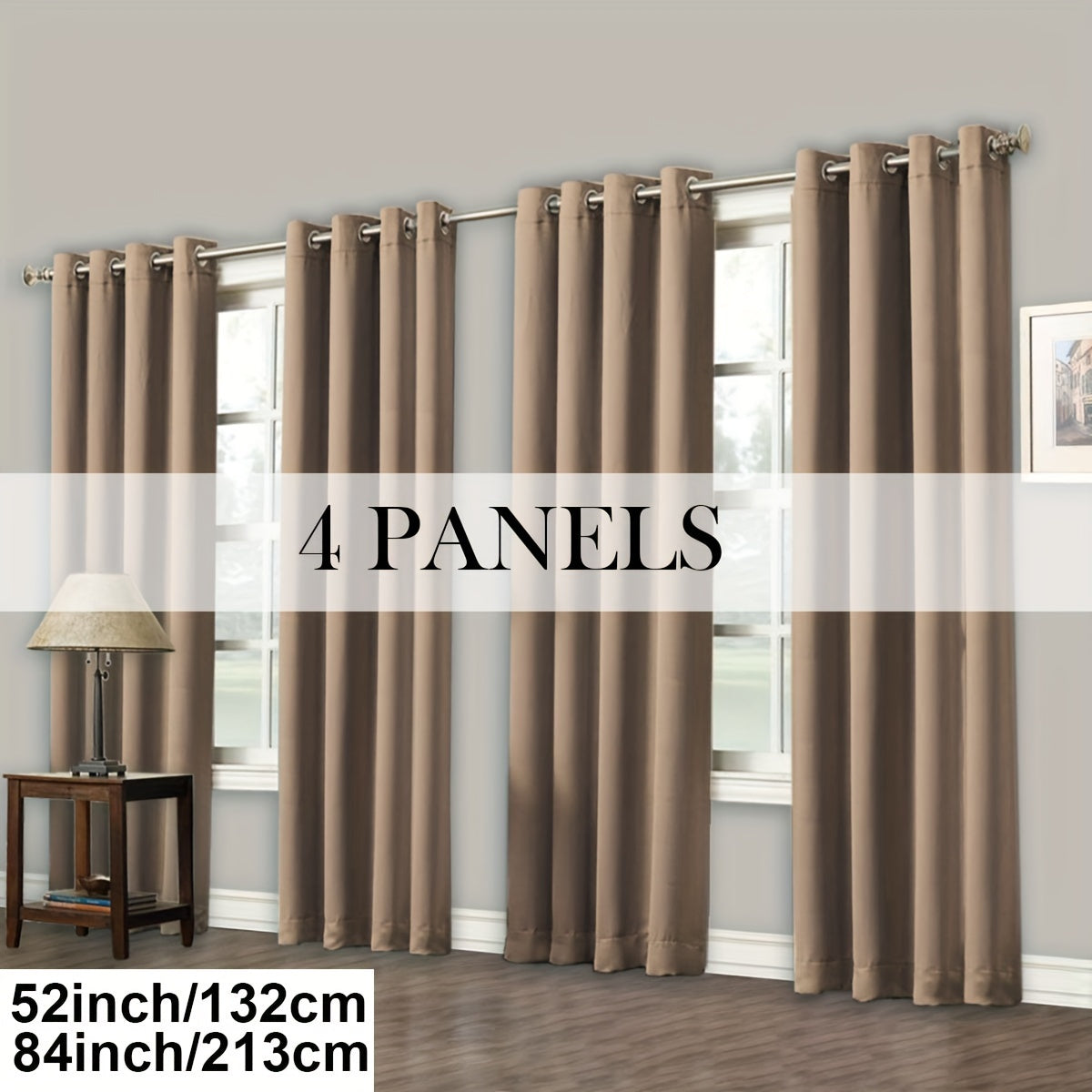 4 Panels Blackout Curtains Grommet Room Darkening Sun Blocked Curtains for Living Room, Bedroom, Set of 4 Panels