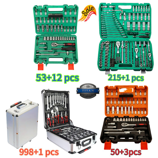 Professional Socket Wrench Tool Set 999 Piece 1/4 3/8 1/2 Drive Ratchet Set with S2 CR-V Sockets for Car Repair Bicycle and Mechanical Work