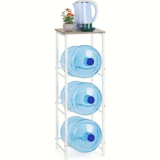 5-Gallon Water Jug Holder 3-Tier – Heavy Duty Water Bottle Rack Organizer with Top Shelf & Adjustable Legs for Kitchen, Living Room & Office – Particleboard & Steel Frame, White, Brown & Black