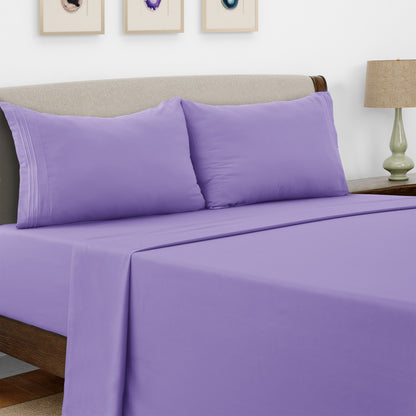 Lux Decor 4 Pieces Solid Bed Sheets - Stylish Comfy Bedding Set - Hotel Luxury Skin Friendly Cooling Sheets & Embroidered Pillowcases Without Filler - Classic Collection With 16 Inches Deep Pocket - Brushed 100% polyester- Shrinkage & Fade Resistant