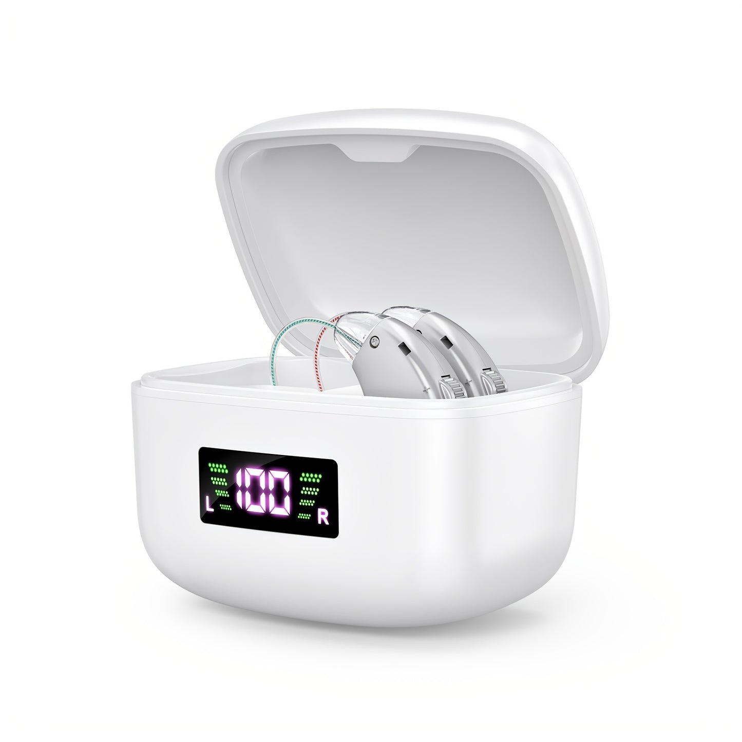 OTC Hearing Aid for Adults – Invisible Behind-the-Ear Hearing Amplifier, Magnetic Charging Case, 24Hr Battery, Noise Reduction, Natural Sound, Ergonomic Fit for Seniors & Adults, Brown & Silver