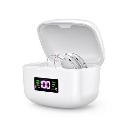 OTC Hearing Aid for Adults – Invisible Behind-the-Ear Hearing Amplifier, Magnetic Charging Case, 24Hr Battery, Noise Reduction, Natural Sound, Ergonomic Fit for Seniors & Adults, Brown & Silver