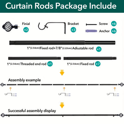 Curtain Rods for Windows, Modern Decorative Brass Drapery Rods, Heavy Duty Curtain Rods, Black Curtain Rods for Bedroom, Living Room, Patio, Kitchen, Farmhouse, Adjustable Easy Install Curtain Rods