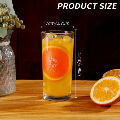 6pcs Thick-Bottom Glass Highball Cups - Lead-Free & Reusable Glassware Suitable for Juice, Milk, - Heavy- Base for Stability, Modern Minimalist Drinkware for Home, Parties, Breakfast (Glass)