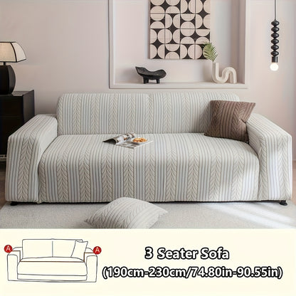 1 Striped Sofa Cover, Washable, Stretchy, Scratch And Slip-Resistant. Fits 1-4 Seaters, White Textured Zigzag Fabric. Great for Decor, Furniture Protection, Classic And Durable Design