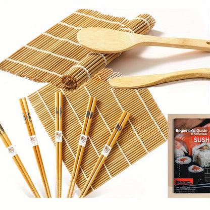 9/27pcs Sushi Making Kit [Parent-Child] with Rice Roll Molds, Tool for Home Beginners, Includes Mats, Rice Paddle, Knife, Chopsticks And Guide Book, Perfect for Rice Balls, Sushi Roll Maker, Gifts for School, Camping