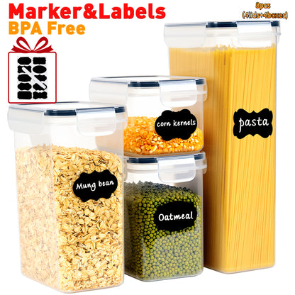 (4/8/15/16lids+4/8/15/16boxes) Plastic Food Airtight Box with Lids, Food Storage Containers, BPA Free, LeakProof, Stackable, for Kitchen, Grain, Nuts, Cereal, Pasta, Organizers And Storage, for Dog Food, Cat Food, with Labels And A Marker, Gifts