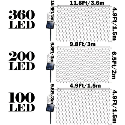 Solar Net Lights Outdoor 11.8ft x 5ft | 100 200 360 LED Mesh Bush Lights Auto On Off | Solar Powered Garden Fairy Lights for Tree Fence Backyard Decor Warm White White RGBY