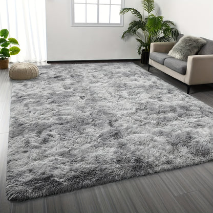 Shaggy Plush Area Rug - Soft Fluffy Carpet for Living Room, Bedroom & Sofa | Non-Slip Machine Washable Tie-Dye & Solid Color Long Pile Rug | Luxury Home Decor Floor Mat in Multiple Sizes & Colors