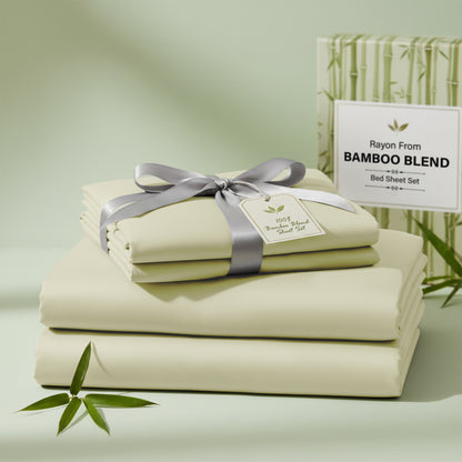 Lux Decor 3/4 Pieces Bamboo Blend Sheet - Polyester & Bamboo Viscose Cooling Bed Sheets, Skin Friendly & Machine Washable Bed sheets Set - Up to 16 Inches Deep Pocket Included 1 Flat 1 Fitted 2 Pillowcases Hotel & Bedroom Accessories