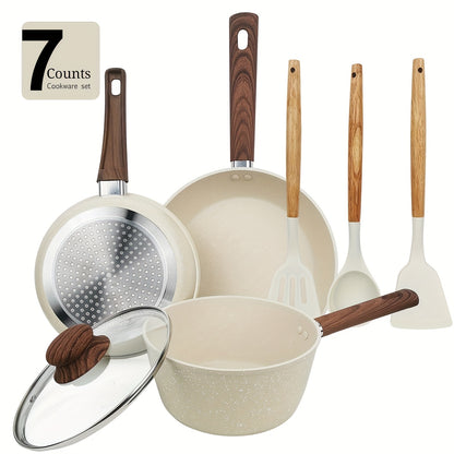 15/12/7pcs POTS And Pans Set, Non-stick Cookware Set, Induction Cookware Non-stick Cooking Set, Including Frying Pan, Pan, Steamer, Silicone Spatula And Tongs, Gifts for Friends Wedding
