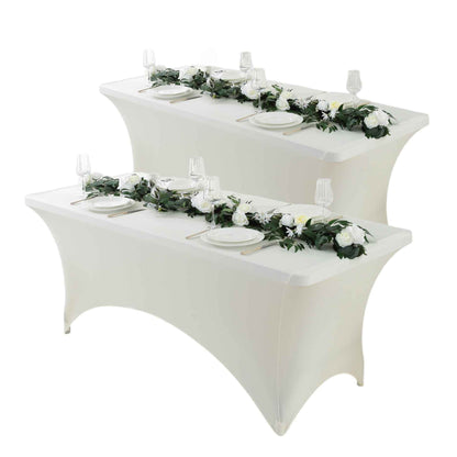 2pc 4ft/6ft/8ft Spandex Tablecloth, Fitted tablecloth, Wrinkle Resistant Stretchable Rectangle Table Cover For Event, Wedding & Parties