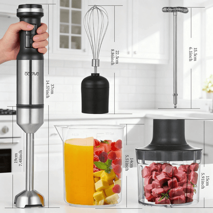 【800W Heavy Duty】5-in-1 Immersion Hand Blender with Variable Speed – Stainless Steel Stick Mixer with Whisk, Frother, 1000ml Cup, 450ml Chopper – for Smoothies, Soup, Meat