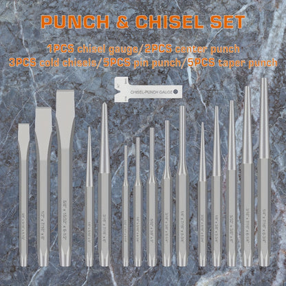 ALWORKKIT 16pcs Metal Punch And Chisel Set, Durable Cr-V Steel, Non-Electric Utility Tool Kit with Taper Punch, Cold Chisels, Pin & Center Punches, Fabric Storage Case - Ideal Gift for Craftsmen