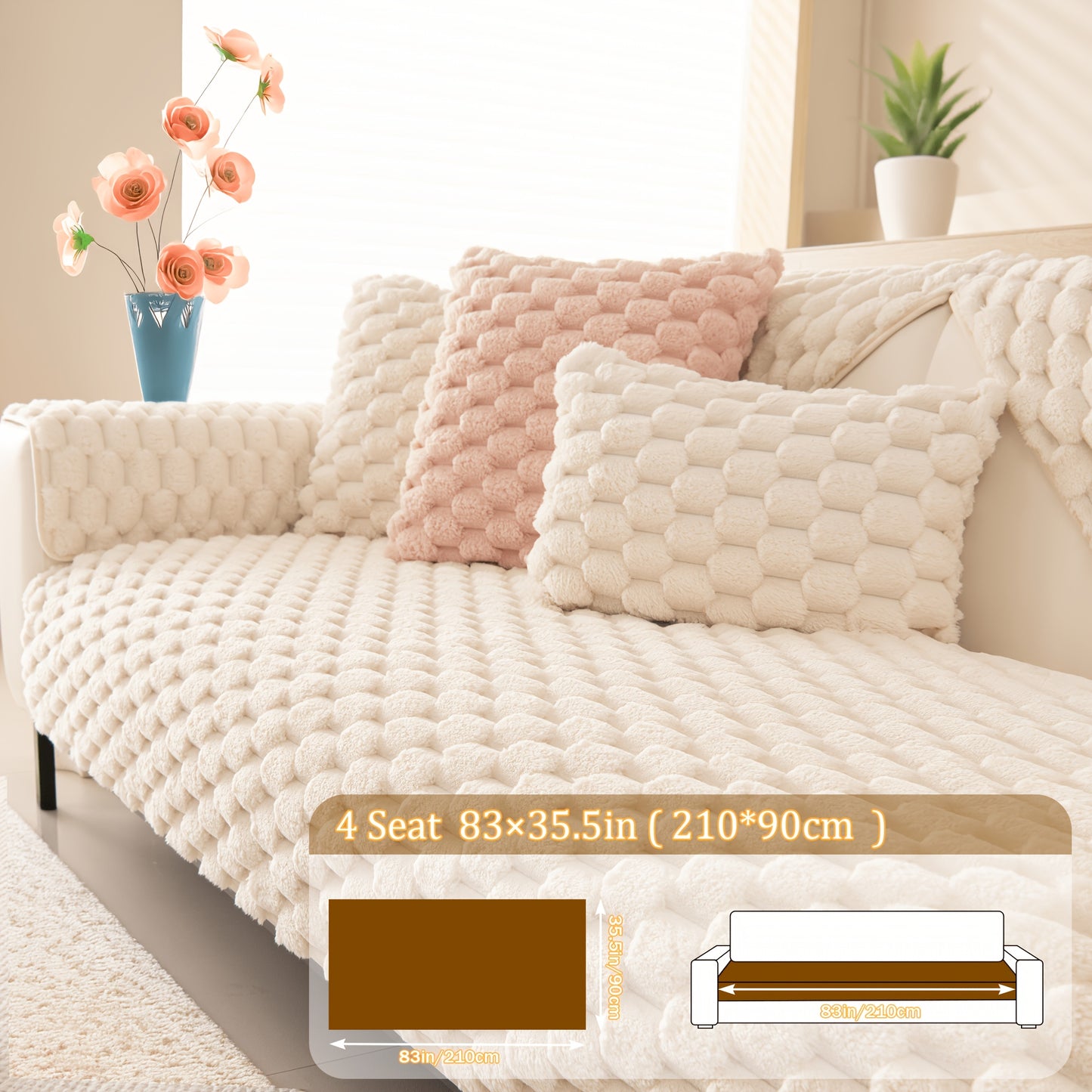 35.5x83inch Sofa Pads (2/3/4-Seat) Anti-Scratch - Non-Slip, Cozy & Durable - Perfect for Couches, Sectionals, Recliners Pet-Friendly- Beige, Light Brown, Light Grey (Machine Washable) Multiple Sizes Available 35.5x63inch 35.5x71inch