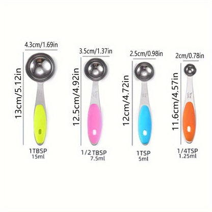 Stainless Steel Measuring Cups and Spoons Set 5pcs with Silicone Handle - Baking & Cooking Kitchen Measurement Tools