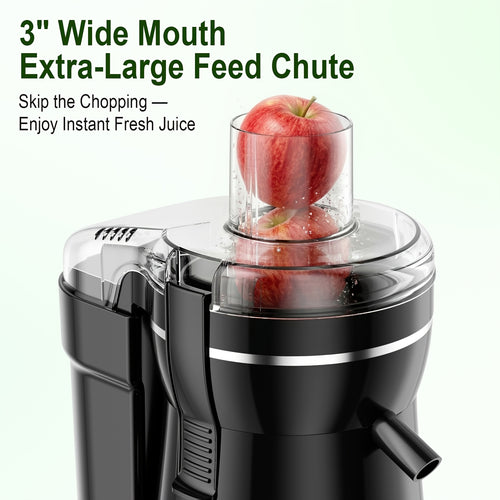 500W Powerful Centrifugal Juicer Machine - 3" Feed Chute for Whole Fruits and Vegs, Easy Cleaning, Stainless Steel, Dishwasher Safe, Detachable, Dual Speeds, High Juice Yield, Perfect for Healthy Living and Delicious Juice Recipes