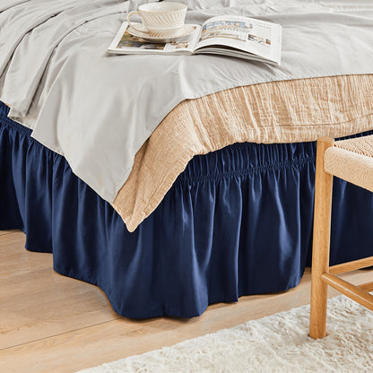 Leafy Sleep Elastic Bed Ruffle, Easy Wrap Around Ruffle, Microfiber Bed Skirt with Adjustable Elastic Belt 15 Inch Tailored Drop, Hotel Quality Bed Skirt, Fade Resistant, Easy Fit, Machine Washable