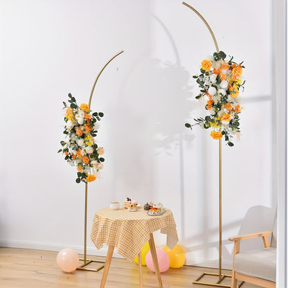 Metal Balloon Arch Backdrop Stand Set of 2 Golden Curved Top Wedding Arch Frames, 6Ft And 8Ft Balloon Arched Backdrop Stand for Ceremony Birthday Anniversary Bridal Baby Shower Floral Stand Decoration