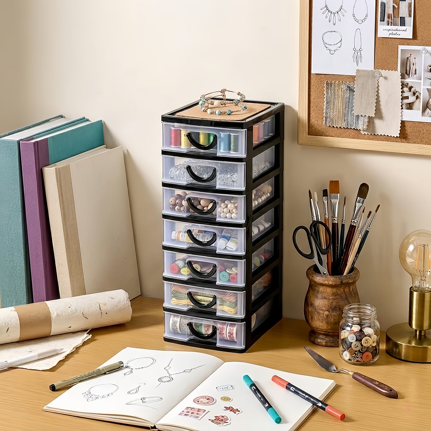 7-Drawer Desktop Organizer Clear Front Drawers Heavy-Duty Plastic Storage Box for Home Office, Jewelry, Craft & Small Parts – Space-Saving Compact Design