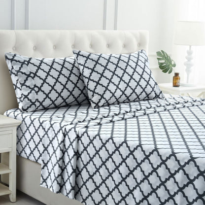 Lux Decor 4 Pieces Quatrefoil Bed Sheets - Stylish Comfy Bedding Set - Hotel Luxury Skin Friendly Cooling Sheets & Pillowcases Without Filler - Classic Collection With 16 Inches Deep Pocket - Shrinkage & Fade Resistant