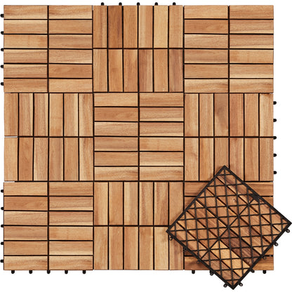 Acacia Wood Deck Tiles Interlocking Outdoor Flooring, Water-Resistant Non-Slip Patio Tiles, Easy Snap DIY Installation for Deck, Garden, Poolside, Balcony – 10pcs & 27pcs Sets Available