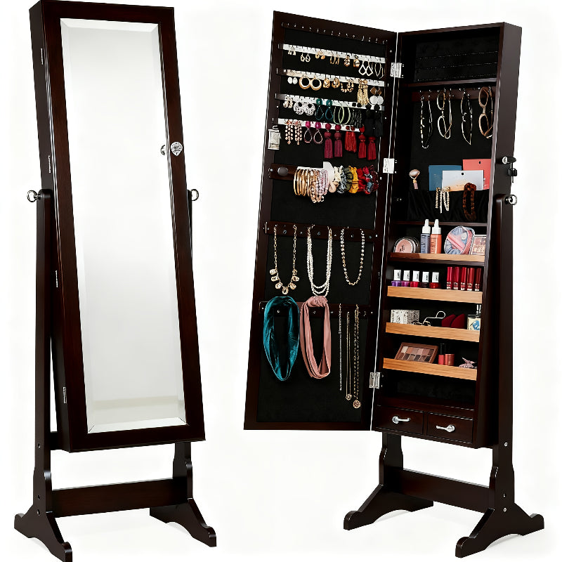 [Luxury Jewelry Organizer Storage] 47.2" Floor-to-Ceiling Jewelry Box, Armoire 6 LEDs & Dual Lock- Mirror-Integrated Storage And Organization for Necklace Displays & Earring Organization., Jewelry Armoires