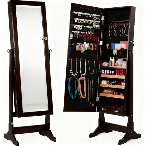 [Luxury Jewelry Organizer Storage] 47.2" Floor-to-Ceiling Jewelry Box, Armoire 6 LEDs & Dual Lock- Mirror-Integrated Storage And Organization for Necklace Displays & Earring Organization., Jewelry Armoires