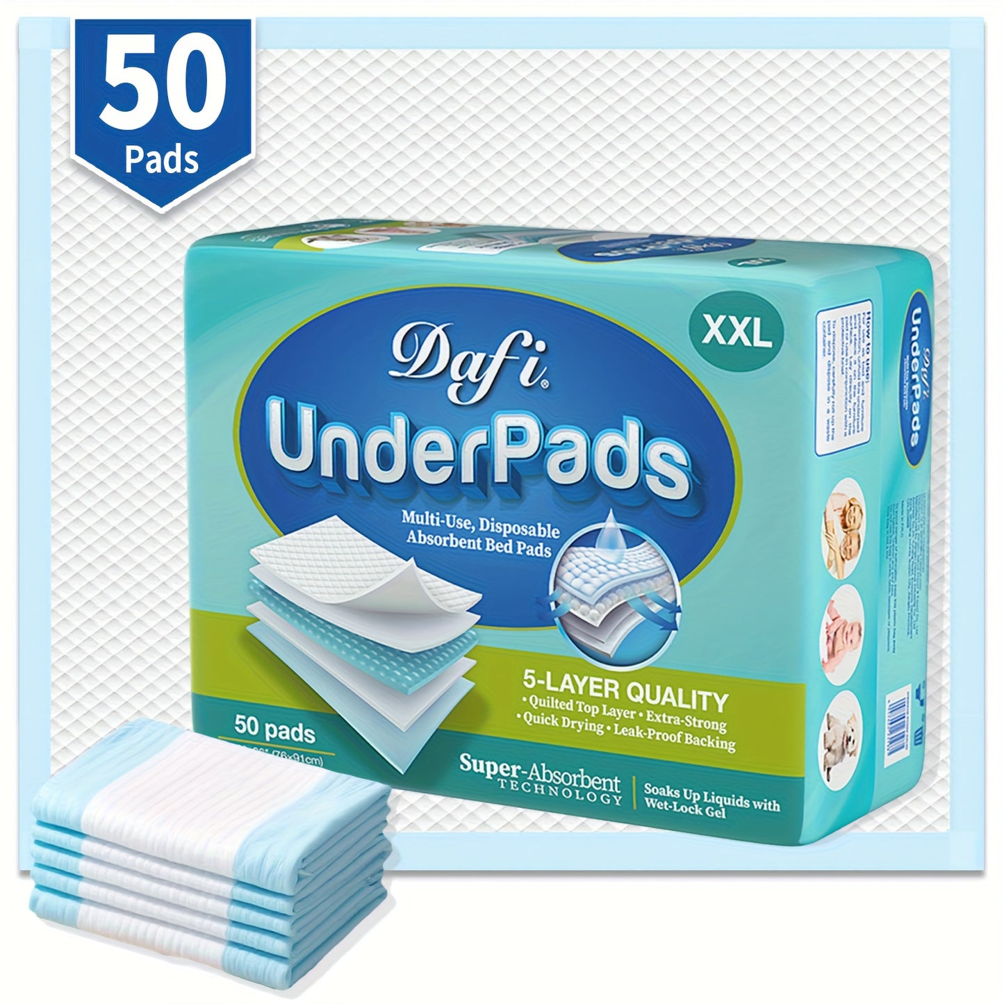DAFI 36"X 36"(40 Count) Disposable Bed Pads Extra Large Adult Incontinence Underpads, Effective Odor Control Pee Pads, Chucks Pads, Super Absorbent Protection for Elderly, Adult