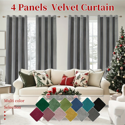 4pcs Luxury Velvet Blackout Curtains - Thermal Insulation & Noise Reduction, Soft Drapes for Living Room and Bedroom Decor, Grommet Top, Christmas Decoration