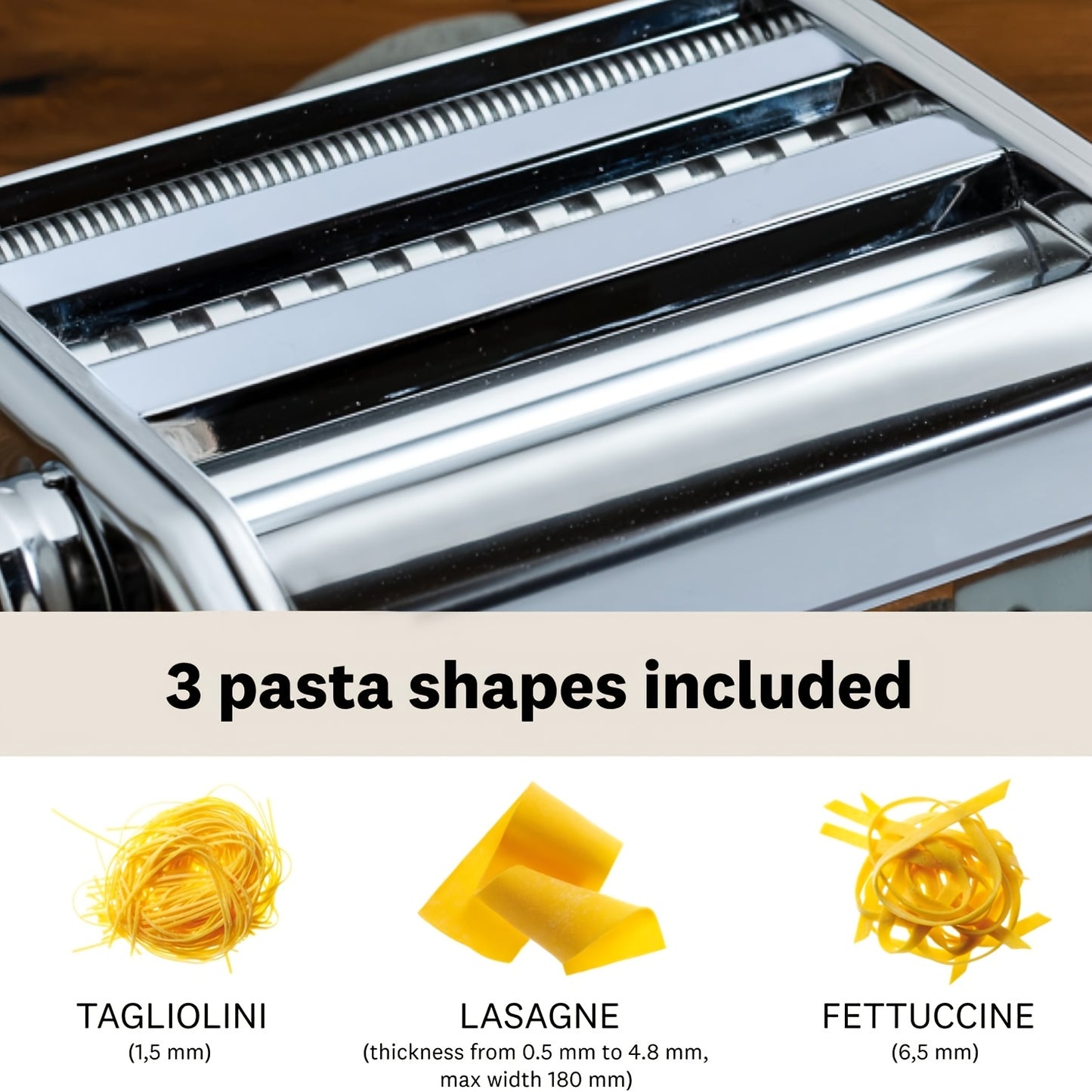 Manual Pasta Maker - 9 Adjustable Thickness Settings, Stainless Steel Pasta & Noodle Cutter for Spaghetti, Fettuccine, Lasagna & Dumpling Wrappers, Durable Kitchen Tool with Stable Structure