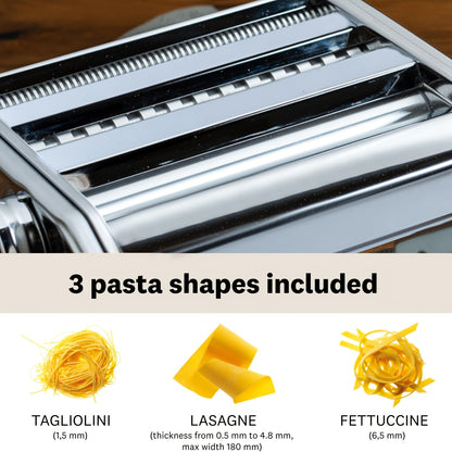 Manual Pasta Maker - 9 Adjustable Thickness Settings, Stainless Steel Pasta & Noodle Cutter for Spaghetti, Fettuccine, Lasagna & Dumpling Wrappers, Durable Kitchen Tool with Stable Structure
