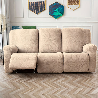 1/2/3/ Seat Plus Center Control Recliner Sofa Cover, Winter Insulation, Furniture Decoration, High Stretch Big Leaves Jacquard Sofa Recliner Cover, Soft And Washable, Loveseat Recliner Cover with Console, Home Decoration, Mother'S Day Gifts