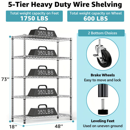 MZG Heavy-Duty Adjustable 5/4 Shelf Metal Storage Shelving Unit - Industrial Garage, Pantry, Kitchen, Workshop Organizer Tool-Free Assembly, Space-Saving Shelving Rack For Home, Commercial Use Open Shelf Design, Sturdy Construction, Utility Shelves