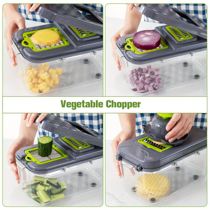 25-In-1 - Vegetable Chopper, Onion Cutter, Egg Mandoline Slicer, Food Chopper with Container, Essential Kitchen Gadget for Meal Prep Cooking Convenience (Green)