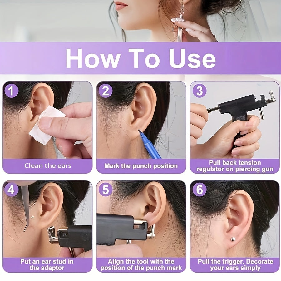 Ear Piercing Tool Set Reusable - Safe Ear Piercing Kit with Ear Studs, Professional Piercing Gun for Home & Salon Use, Unisex, Hypoallergenic Ear Studs Included, Multiple Combination Options