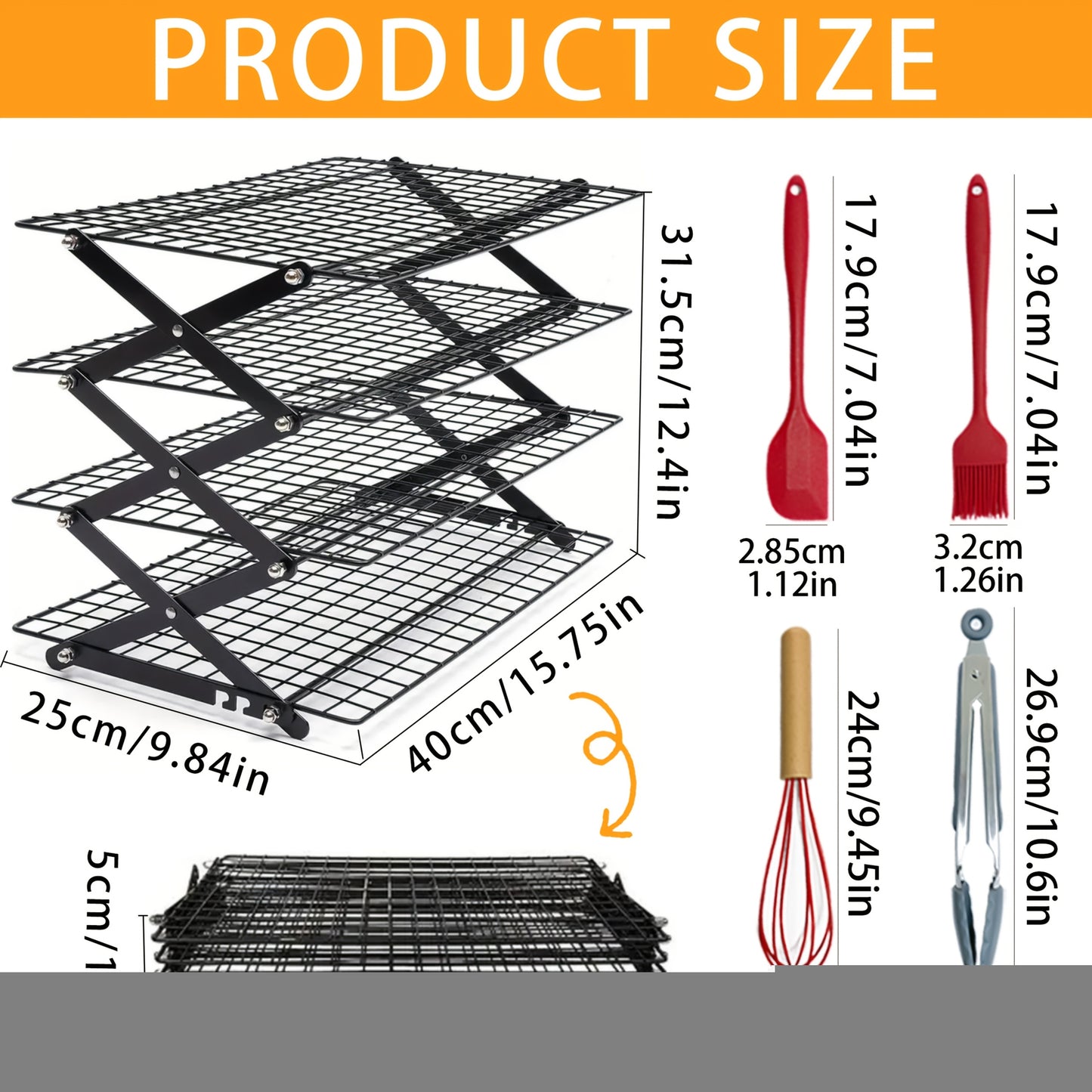 Foldable Cooling Rack, 3/4/5 Foldable Cooling Racks Free Baking Tool Set - Stackable Oven Cookie Cake Drying Rack. Used For Camping, Kitchen Storage And Holiday Baking Gifts (including Silicone Shovels, Egg Beaters, Pliers, Smear Brushes.