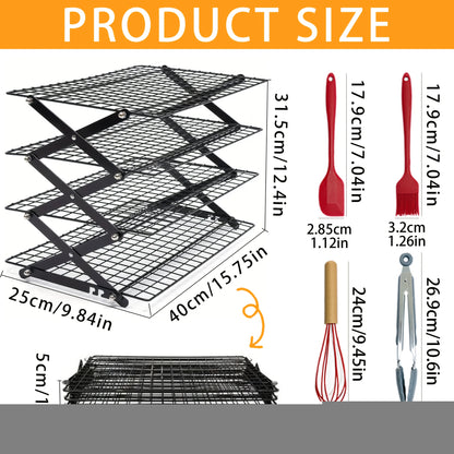 Foldable Cooling Rack, 3/4/5 Foldable Cooling Racks Free Baking Tool Set - Stackable Oven Cookie Cake Drying Rack. Used For Camping, Kitchen Storage And Holiday Baking Gifts (including Silicone Shovels, Egg Beaters, Pliers, Smear Brushes.