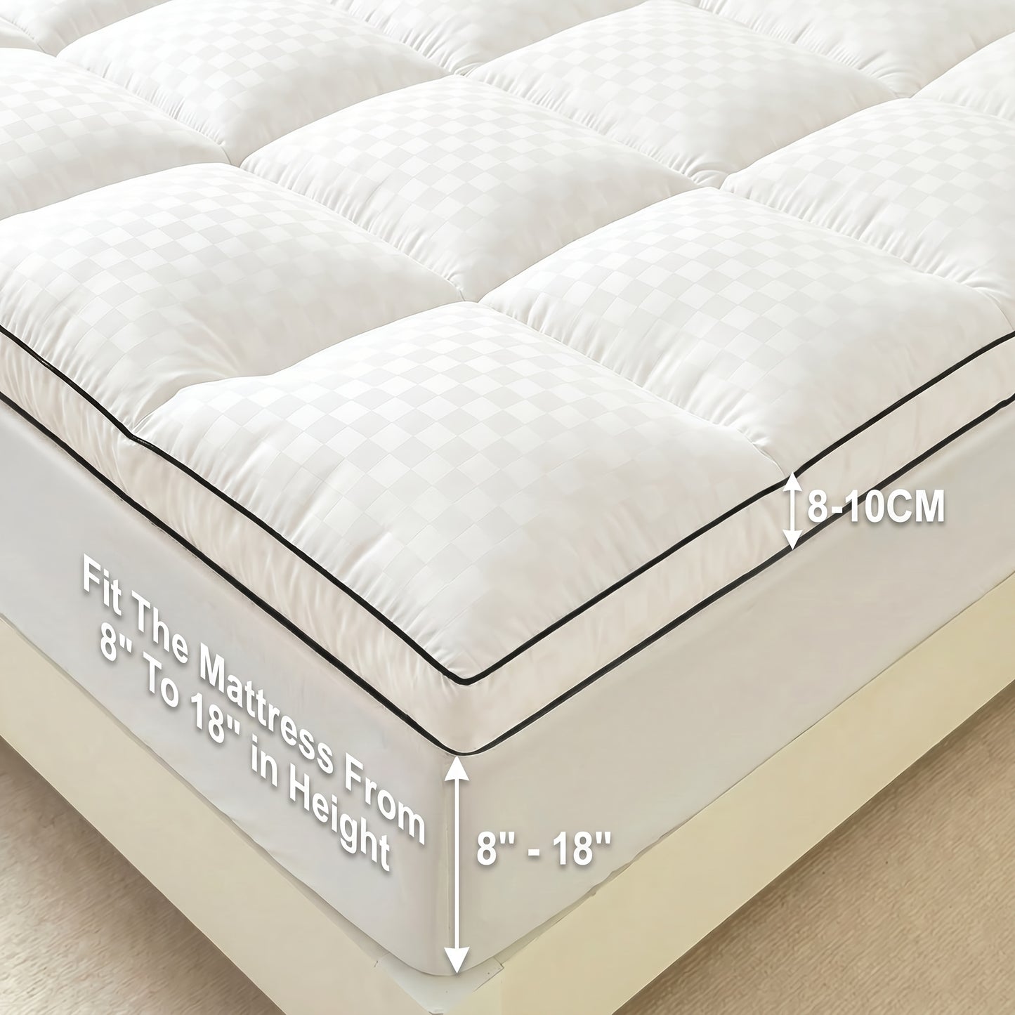Mattress Topper, Pillow Top Mattress Cover Quilted Fitted Mattress Protector Top Stretches Up 8-21" Deep Pocket Cooling 1000GSM