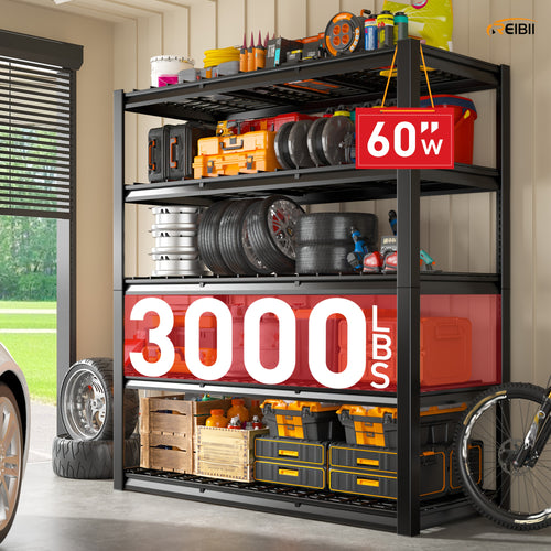3000LBS Heavy-Duty Adjustable 5-Tier Metal Shelving Unit Suitable for Garage, Workshop, & Commercial Use - Carbon Storage Rack with Adjustable Shelves, System, Assembly, Wide Span (Black) for Utility Shelves, Utility Shelves