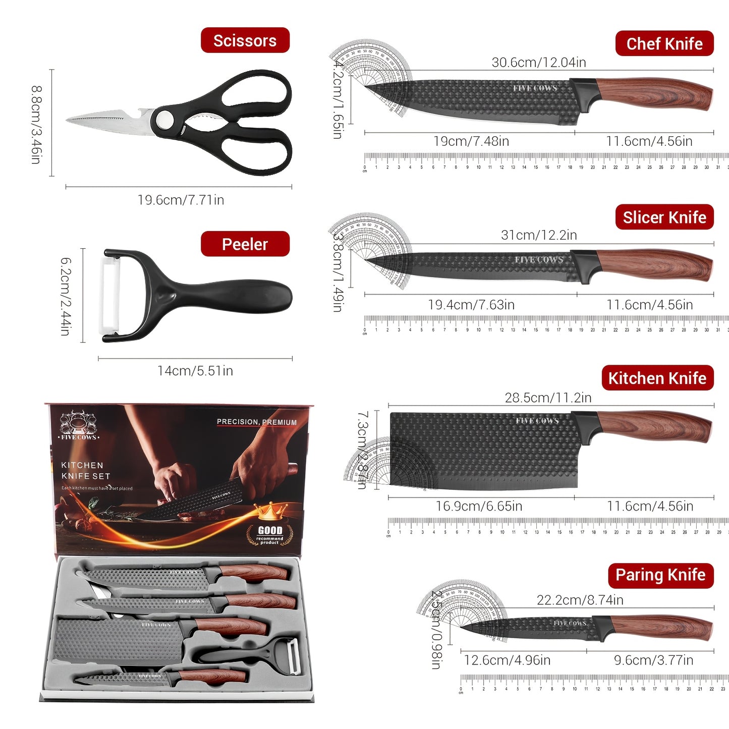 Professional Kitchen Knife Sets, Knife Combinations, Stainless Steel Knife And Scissors Sets, with Wooden Knife Racks, Self-sharpening Chef Knife Sets, Stainless Steel Hammer-textured Knife Sets, Gift Box Knives, Valentine's Day Gifts