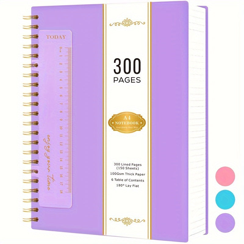 Large Spiral Notebook 300 Pages Hardcover – 8.5x11 A4 College Ruled 100GSM Lined Paper PVC Waterproof Cover for Work School Travel Women Men Purple Pink Blue Black Yellow Green