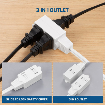 [Extension Cord Plugs] 4Pack 3FT Extension Cord, 2 Prong Outlets Plugs, 16AWG SPT-2 Cable, Safety Cover for Home Office Indoor Use