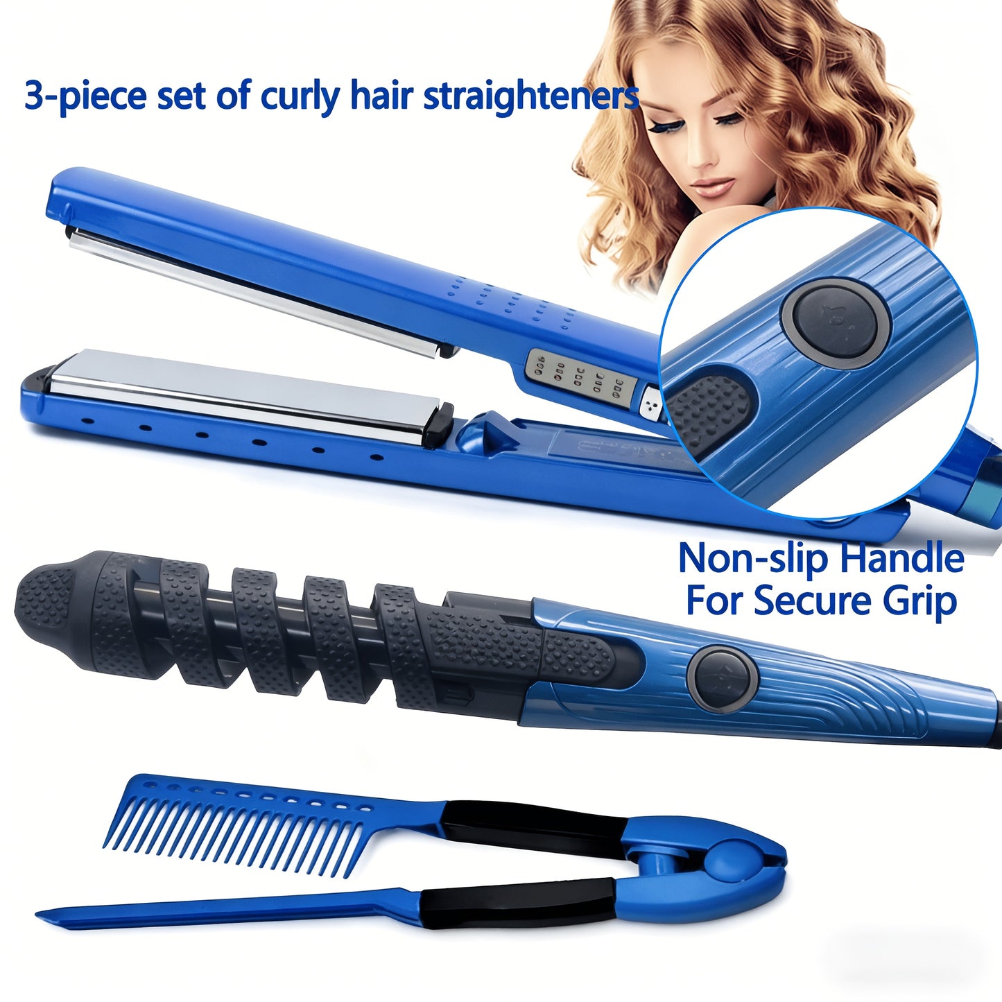 3-in-1 Hair Styling Set: Includes A Curling Iron, Straightener, And Styling Comb. This Product Is Anti-scalding And Can Meet Diverse Styling Needs, Such As Creating Big Waves, Straight Hair, Or Curls. It's A Top Choice for Mother's Day/Birthday/Gift.