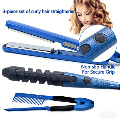 3-in-1 Hair Styling Set: Includes A Curling Iron, Straightener, And Styling Comb. This Product Is Anti-scalding And Can Meet Diverse Styling Needs, Such As Creating Big Waves, Straight Hair, Or Curls. It's A Top Choice for Mother's Day/Birthday/Gift.