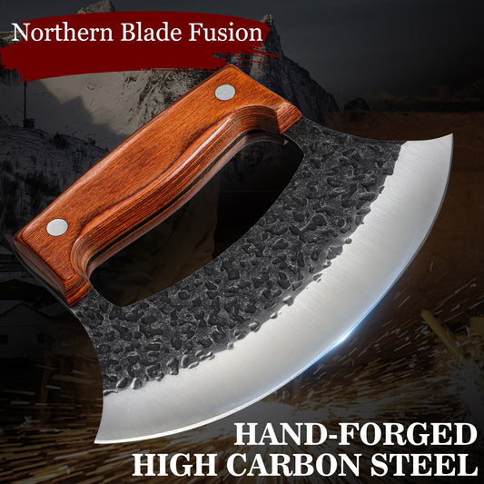 Professional Chef's Pizza Cutter, Hand-Forged Ura Knife, Full-Length Steel Handle, High Carbon Steel Material, Comes with Sheath and Gift Box. Suitable for Kitchen, Camping, and Barbecue Use as a Pizza Cutting Knife. A Birthday Gift for Men