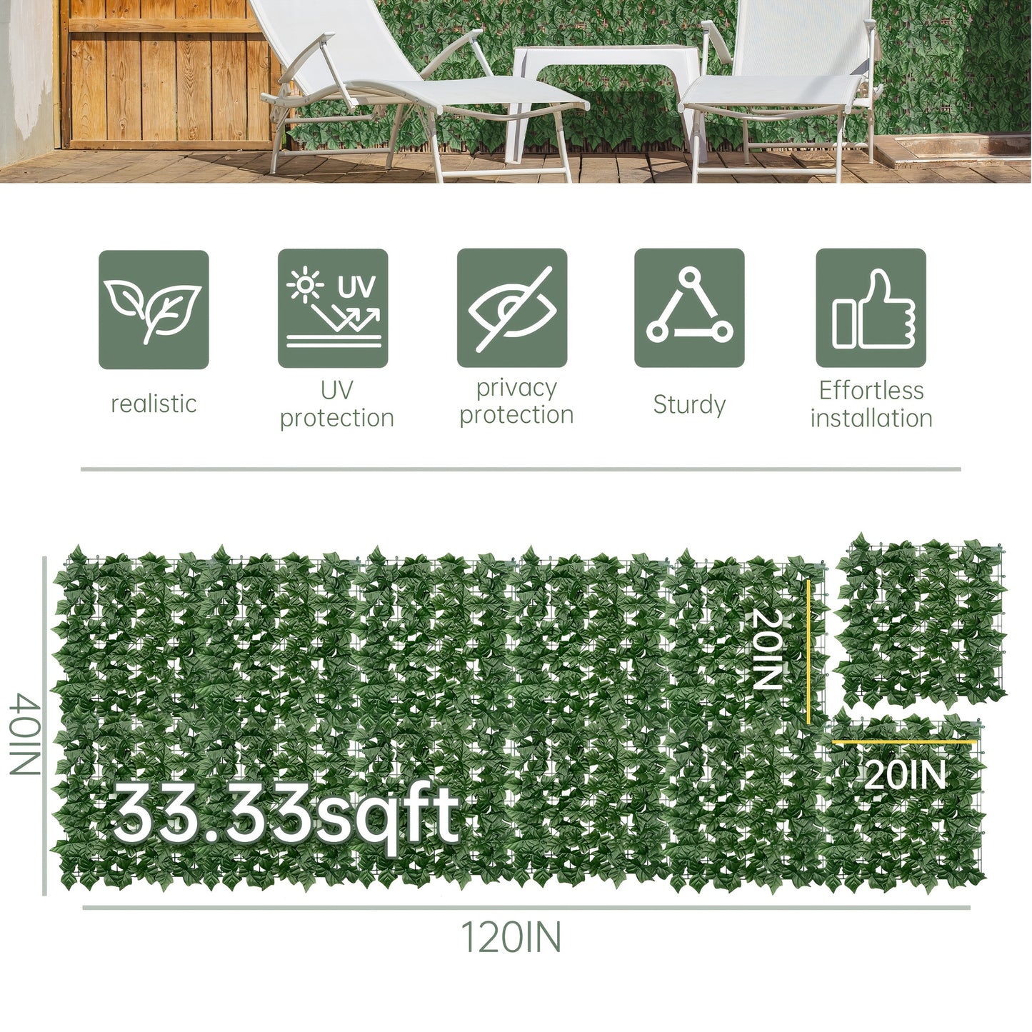 Artificial Ivy Privacy Fence Screen – UV-Resistant Faux Ivy Hedge Panel for Outdoor Patio, Garden, Balcony & Fence Cover | Realistic Greenery Wall Decor | Multiple Sizes Available