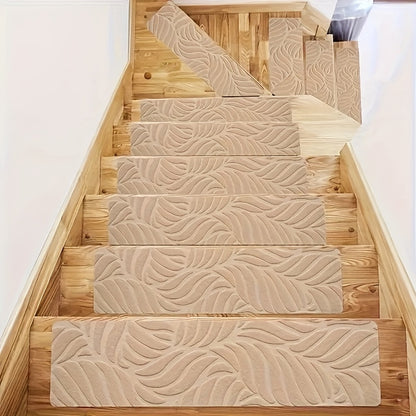 Non-Slip Stair Treads 15pcs 8"x30" Self-Adhesive Carpet Pads for Wooden Steps – Washable Polyester Indoor Stair Mats for Safety, Anti-Slip Step Covers in Multiple Colors